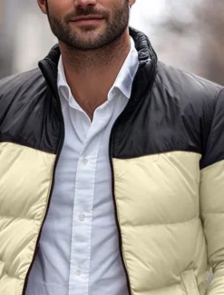 Outlet OUKU Men's Puffer Jacket Padded Pocket Color Block Party Christmas Outdoor Regular Neutral Fashion Daily Winter Solid Color Black White Purple Green Puffer Jacket