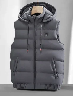 Outlet OUKU Men's Puffer Jacket Puffer Vest Vest Gilet Quilted Vest Daily Date Vacation Fashion Casual Fall & Winter Pocket Polyester Warm Comfortable Plain Zipper Hooded Regular Fit Black Blue Gray Vest
