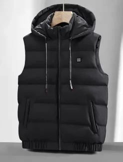 Outlet OUKU Men's Puffer Jacket Puffer Vest Vest Gilet Quilted Vest Daily Date Vacation Fashion Casual Fall & Winter Pocket Polyester Warm Comfortable Plain Zipper Hooded Regular Fit Black Blue Gray Vest