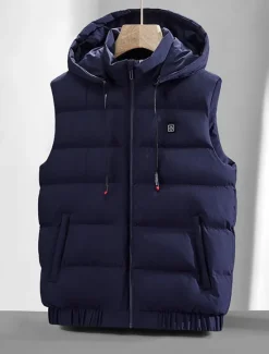 Outlet OUKU Men's Puffer Jacket Puffer Vest Vest Gilet Quilted Vest Daily Date Vacation Fashion Casual Fall & Winter Pocket Polyester Warm Comfortable Plain Zipper Hooded Regular Fit Black Blue Gray Vest