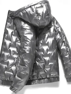 Clearance OUKU Men's Puffer Jacket Quilted Jacket Hoodie Jacket Cardigan Slim Fit Casual Daily Regular Casual Daily Trendy Waterproof Windproof Warm Fall Winter Solid Color Silver Black Puffer Jacket