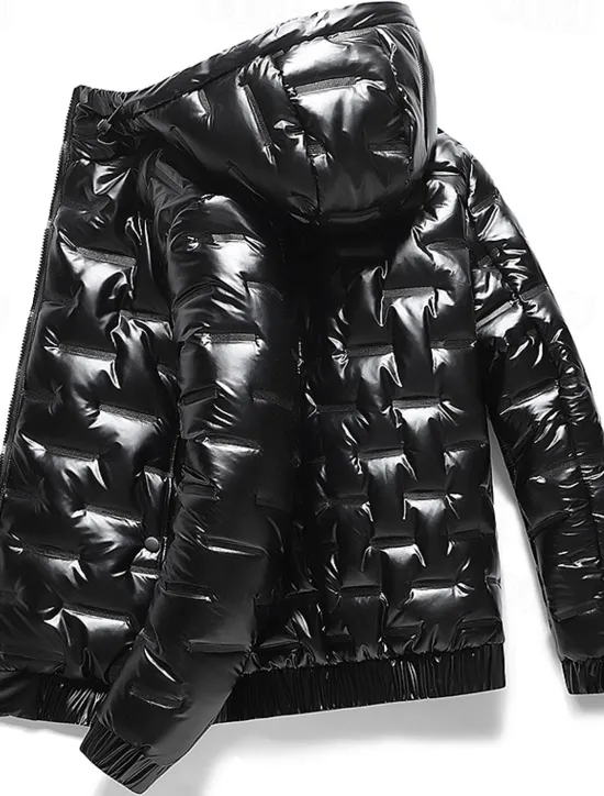 Clearance OUKU Men's Puffer Jacket Quilted Jacket Hoodie Jacket Cardigan Slim Fit Casual Daily Regular Casual Daily Trendy Waterproof Windproof Warm Fall Winter Solid Color Silver Black Puffer Jacket