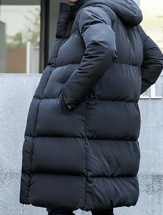 Online OUKU Men's Puffer Jacket Quilted Jacket Padded Jacket Pocket Polyester Fibre Fleece lined Daily Wear Date Vacation Long Fashion Casual Comfortable Thermal Warm Fall & Winter Solid / Plain Color Black
