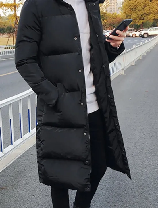 Online OUKU Men's Puffer Jacket Quilted Jacket Padded Jacket Pocket Polyester Fibre Fleece lined Daily Wear Date Vacation Long Fashion Casual Comfortable Thermal Warm Fall & Winter Solid / Plain Color Black