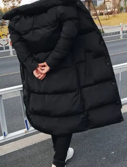 Online OUKU Men's Puffer Jacket Quilted Jacket Padded Jacket Pocket Polyester Fibre Fleece lined Daily Wear Date Vacation Long Fashion Casual Comfortable Thermal Warm Fall & Winter Solid / Plain Color Black