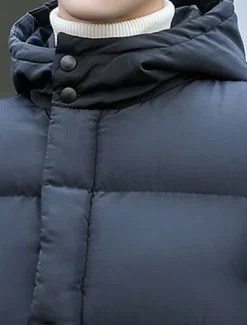 Online OUKU Men's Puffer Jacket Quilted Jacket Padded Jacket Pocket Polyester Fibre Fleece lined Daily Wear Date Vacation Long Fashion Casual Comfortable Thermal Warm Fall & Winter Solid / Plain Color Black