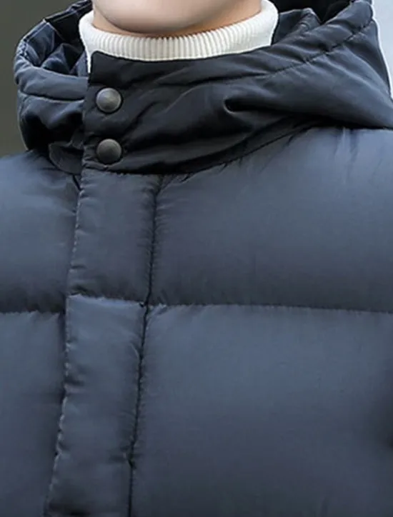 Online OUKU Men's Puffer Jacket Quilted Jacket Padded Jacket Pocket Polyester Fibre Fleece lined Daily Wear Date Vacation Long Fashion Casual Comfortable Thermal Warm Fall & Winter Solid / Plain Color Black