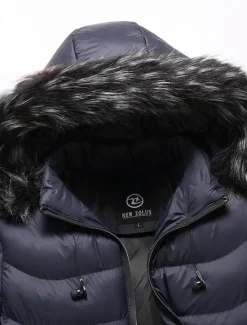 Online OUKU Men's Puffer Jacket Quilted Jacket Cardigan Parka Fur Trim Zipper Pocket Vacation Going out Casual Daily Warm Outdoor Casual Winter Letter Matte Black Black Yellow Red Puffer Jacket