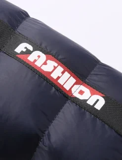 Online OUKU Men's Puffer Jacket Quilted Jacket Cardigan Parka Fur Trim Zipper Pocket Vacation Going out Casual Daily Warm Outdoor Casual Winter Letter Matte Black Black Yellow Red Puffer Jacket