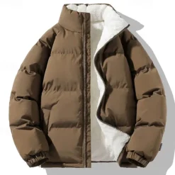 Hot OUKU Men's Puffer Jacket Quilted Jacket Padded Jacket Pocket Polyster Fleece lined Daily Wear Date Vacation Regular Fashion Casual Comfortable Thermal Warm Fall & Winter Solid / Plain Color Black Green