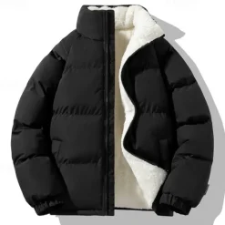 Hot OUKU Men's Puffer Jacket Quilted Jacket Padded Jacket Pocket Polyster Fleece lined Daily Wear Date Vacation Regular Fashion Casual Comfortable Thermal Warm Fall & Winter Solid / Plain Color Black Green