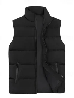 OUKU Men's Puffer Vest Daily Casual Fall & Winter Zipper Pocket Polyester Comfortable Plain Zipper Stand Collar Regular Fit Black Burgundy Khaki Dark Blue Vest