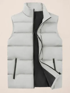 OUKU Men's Puffer Vest Daily Casual Fall & Winter Zipper Pocket Polyester Comfortable Plain Zipper Stand Collar Regular Fit Black Burgundy Khaki Dark Blue Vest