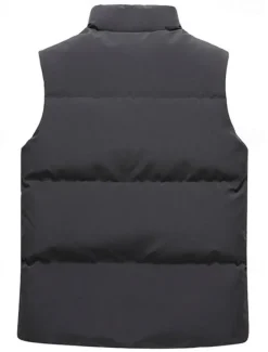 Best OUKU Men's Puffer Vest Daily Casual Fall & Winter Pocket Polyester Comfortable Plain Zipper Stand Collar Black Pink Blue Khaki Vest