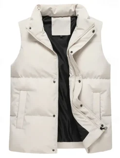 Best OUKU Men's Puffer Vest Daily Casual Fall & Winter Pocket Polyester Comfortable Plain Zipper Stand Collar Black Pink Blue Khaki Vest