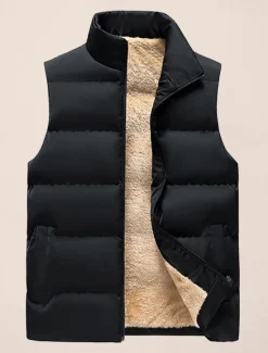 New OUKU Men's Puffer Vest Daily Casual Spring & Fall Pocket Polyester Comfortable Solid Color Zipper Stand Collar Regular Fit Black Red Dark Blue Vest