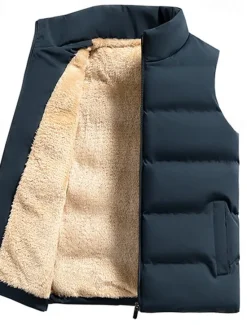 New OUKU Men's Puffer Vest Daily Casual Spring & Fall Pocket Polyester Comfortable Solid Color Zipper Stand Collar Regular Fit Black Red Dark Blue Vest