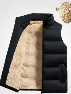 New OUKU Men's Puffer Vest Daily Casual Spring & Fall Pocket Polyester Comfortable Solid Color Zipper Stand Collar Regular Fit Black Red Dark Blue Vest
