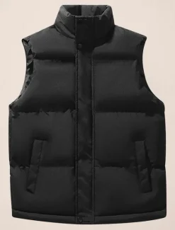 OUKU Men's Puffer Vest Daily Casual Spring & Fall Pocket Polyester Comfortable Solid Color Zipper Stand Collar Black White Blue Vest