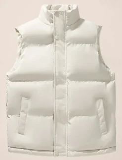 OUKU Men's Puffer Vest Daily Casual Spring & Fall Pocket Polyester Comfortable Solid Color Zipper Stand Collar Black White Blue Vest