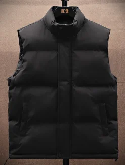 OUKU Men's Puffer Vest Daily Casual Spring & Fall Pocket Polyester Comfortable Solid Color Zipper Stand Collar Black White Blue Vest