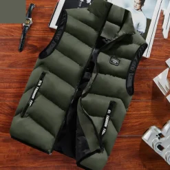 Online OUKU Men's Puffer Vest Daily Wear Vacation Going out Fashion Basic Spring & Fall Zipper Polyester Comfortable Plain Zipper Stand Collar Regular Fit Dark Yellow Deep Green Wine Black Vest
