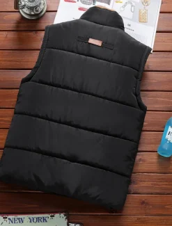 New OUKU Men's Puffer Vest Fleece Vest Gilet Daily Date Vacation Fashion Casual Fall & Winter Pocket Polyester Warm Comfortable Solid Color Hidden Buttoned Front Stand Collar Regular Fit Black Blue Army Green