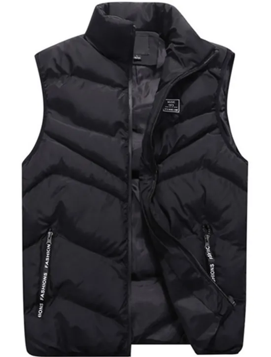 New OUKU Men's Puffer Vest Gilet Quilted Vest Cardigan Outdoor Street Daily Going out Streetwear Sporty Fall Winter Pocket Full Zip Polyester Warm Breathable Solid Color Zipper Stand Collar Regular Fit Black