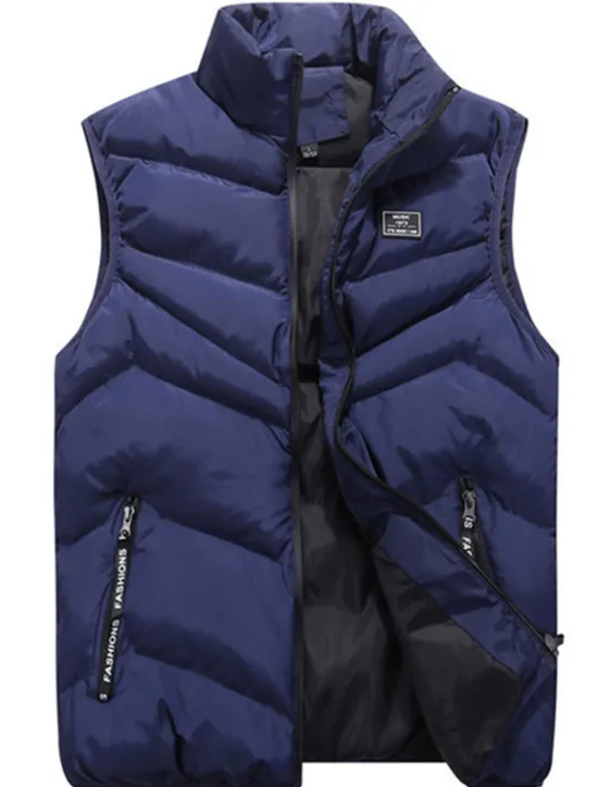 New OUKU Men's Puffer Vest Gilet Quilted Vest Cardigan Outdoor Street Daily Going out Streetwear Sporty Fall Winter Pocket Full Zip Polyester Warm Breathable Solid Color Zipper Stand Collar Regular Fit Black