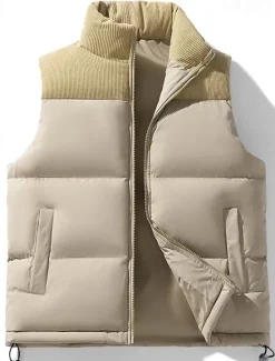 Discount OUKU Men's Puffer Vest Gilet Quilted Vest Daily Date Vacation Fashion Casual Fall & Winter Pocket Polyester Warm Comfortable Solid Color Zipper Stand Collar Regular Fit Black Purple Green Khaki Vest