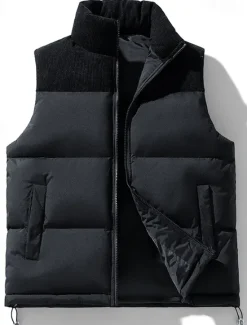 Discount OUKU Men's Puffer Vest Gilet Quilted Vest Daily Date Vacation Fashion Casual Fall & Winter Pocket Polyester Warm Comfortable Solid Color Zipper Stand Collar Regular Fit Black Purple Green Khaki Vest