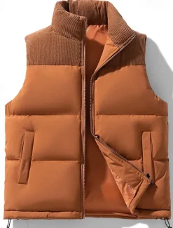 Discount OUKU Men's Puffer Vest Gilet Quilted Vest Daily Date Vacation Fashion Casual Fall & Winter Pocket Polyester Warm Comfortable Solid Color Zipper Stand Collar Regular Fit Black Purple Green Khaki Vest