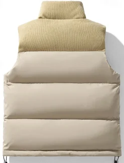 Discount OUKU Men's Puffer Vest Gilet Quilted Vest Daily Date Vacation Fashion Casual Fall & Winter Pocket Polyester Warm Comfortable Solid Color Zipper Stand Collar Regular Fit Black Purple Green Khaki Vest