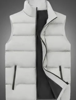 Online OUKU Men's Puffer Vest Gilet Quilted Vest Vacation Daily Date Fashion Casual Fall & Winter Pocket Polyester Warm Comfortable Solid Color Zipper Stand Collar Regular Fit Black Wine Red Blue Vest