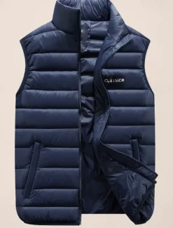 Clearance OUKU Men's Puffer Vest Going out Basic Fall & Winter Pocket Polyester Warm Letter Zipper Stand Collar Regular Fit Black Red Blue Army Green Vest