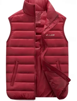 Clearance OUKU Men's Puffer Vest Going out Basic Fall & Winter Pocket Polyester Warm Letter Zipper Stand Collar Regular Fit Black Red Blue Army Green Vest