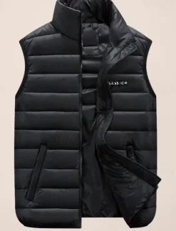 Clearance OUKU Men's Puffer Vest Going out Basic Fall & Winter Pocket Polyester Warm Letter Zipper Stand Collar Regular Fit Black Red Blue Army Green Vest
