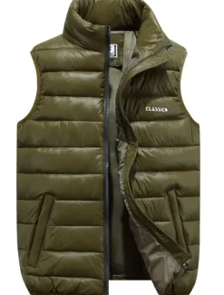 Clearance OUKU Men's Puffer Vest Going out Basic Fall & Winter Pocket Polyester Warm Letter Zipper Stand Collar Regular Fit Black Red Blue Army Green Vest