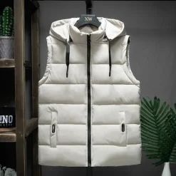 Clearance OUKU Men's Puffer Vest Hoodie Vest Padded Gilet Quilted Vest Daily Date Vacation Fashion Casual Fall & Winter Pocket Detachable Hood Polyester Warm Comfortable Solid Color Zipper Hooded Regular Fit Black