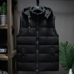 Clearance OUKU Men's Puffer Vest Hoodie Vest Padded Gilet Quilted Vest Daily Date Vacation Fashion Casual Fall & Winter Pocket Detachable Hood Polyester Warm Comfortable Solid Color Zipper Hooded Regular Fit Black