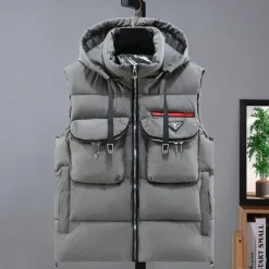 Sale OUKU Men's Puffer Vest Hoodie Vest Padded Gilet Quilted Vest Daily Date Vacation Fashion Casual Fall & Winter Pocket Detachable Hood Polyester Warm Comfortable Solid Color Zipper Hooded Regular Fit Black