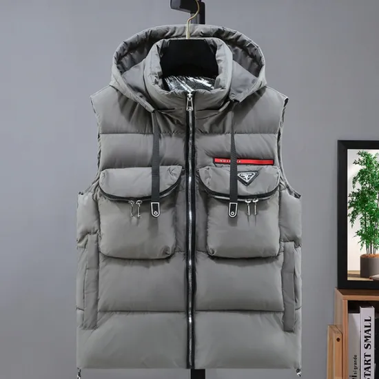 Sale OUKU Men's Puffer Vest Hoodie Vest Padded Gilet Quilted Vest Daily Date Vacation Fashion Casual Fall & Winter Pocket Detachable Hood Polyester Warm Comfortable Solid Color Zipper Hooded Regular Fit Black