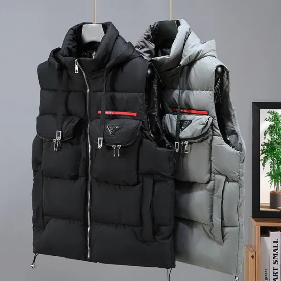 Sale OUKU Men's Puffer Vest Hoodie Vest Padded Gilet Quilted Vest Daily Date Vacation Fashion Casual Fall & Winter Pocket Detachable Hood Polyester Warm Comfortable Solid Color Zipper Hooded Regular Fit Black