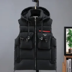 Sale OUKU Men's Puffer Vest Hoodie Vest Padded Gilet Quilted Vest Daily Date Vacation Fashion Casual Fall & Winter Pocket Detachable Hood Polyester Warm Comfortable Solid Color Zipper Hooded Regular Fit Black