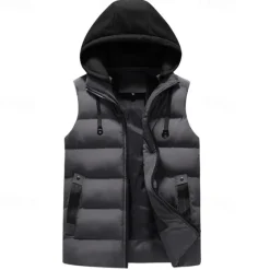 Sale OUKU Men's Puffer Vest Hoodie Vest Quilted Vest Daily Date Vacation Fashion Casual Fall & Winter Pocket Polyester Warm Comfortable Solid Color Zipper Hooded Regular Fit Black Army Green Gray Vest
