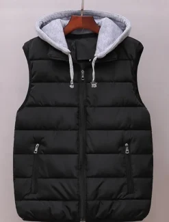 Clearance OUKU Men's Puffer Vest Hoodie Vest Padded Gilet Quilted Vest Daily Date Vacation Fashion Casual Fall & Winter Pocket Polyester Warm Comfortable Solid Color Zipper Hooded Regular Fit Black Red Orange Dark
