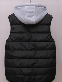 Clearance OUKU Men's Puffer Vest Hoodie Vest Padded Gilet Quilted Vest Daily Date Vacation Fashion Casual Fall & Winter Pocket Polyester Warm Comfortable Solid Color Zipper Hooded Regular Fit Black Red Orange Dark