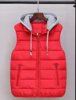 Clearance OUKU Men's Puffer Vest Hoodie Vest Padded Gilet Quilted Vest Daily Date Vacation Fashion Casual Fall & Winter Pocket Polyester Warm Comfortable Solid Color Zipper Hooded Regular Fit Black Red Orange Dark