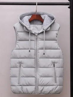 Clearance OUKU Men's Puffer Vest Hoodie Vest Padded Gilet Quilted Vest Daily Date Vacation Fashion Casual Fall & Winter Pocket Polyester Warm Comfortable Solid Color Zipper Hooded Regular Fit Black Red Orange Dark