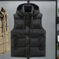 Best OUKU Men's Puffer Vest Hoodie Vest Padded Gilet Quilted Vest Daily Date Vacation Fashion Casual Fall & Winter Pocket Detachable Hood Polyester Warm Comfortable Solid Color Buttoned Front Hooded Regular Fit